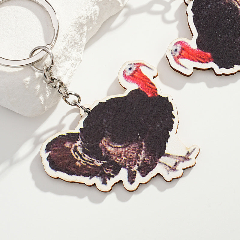 Wholesale Creative Turkey Wooden Thanksgiving Keychain